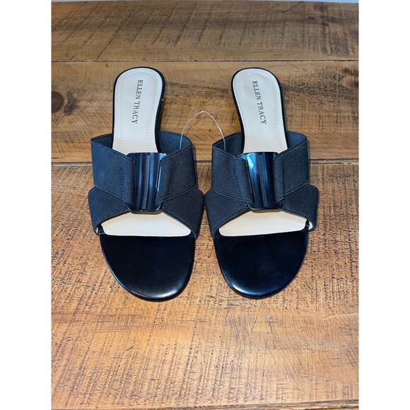 NWOB Womens Ellen Tracy Black Dressy Casual Open-Toe Sandals Stretch Size 8.5 - Picture 2 of 7